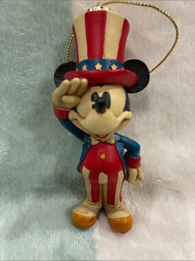 Disney VINTAGE Mickey Mouse Patriotic Salute Red White, Blue Christmas Ornamen